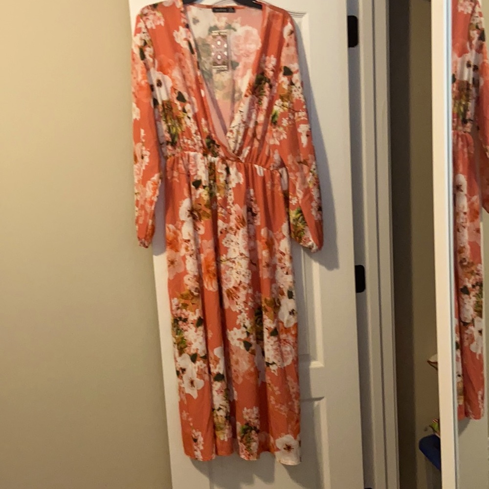 Plus floral midi dress coral - Boohoo